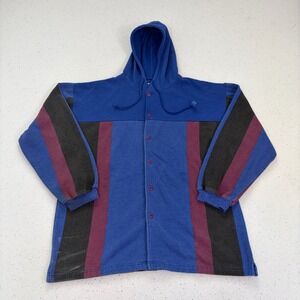 Vintage 90s Colorblock Stripe‎ Hooded Button Jacket Retro Streetwear Grunge L